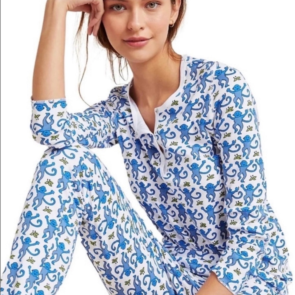 Roller Rabbit Blue Monkey Print Pajama Set